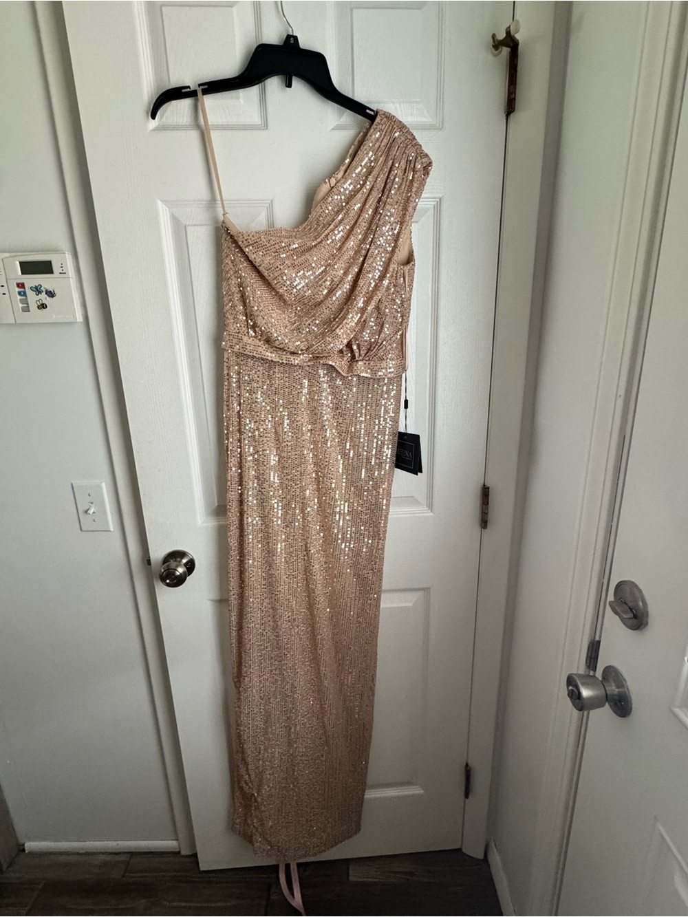 Mac Duggal  Gold/Nude Sequin One-Shoulder Evening Gown